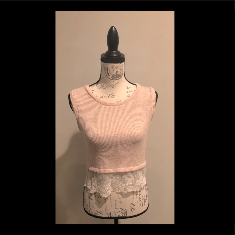 Pink lace “blushed” tank crop top